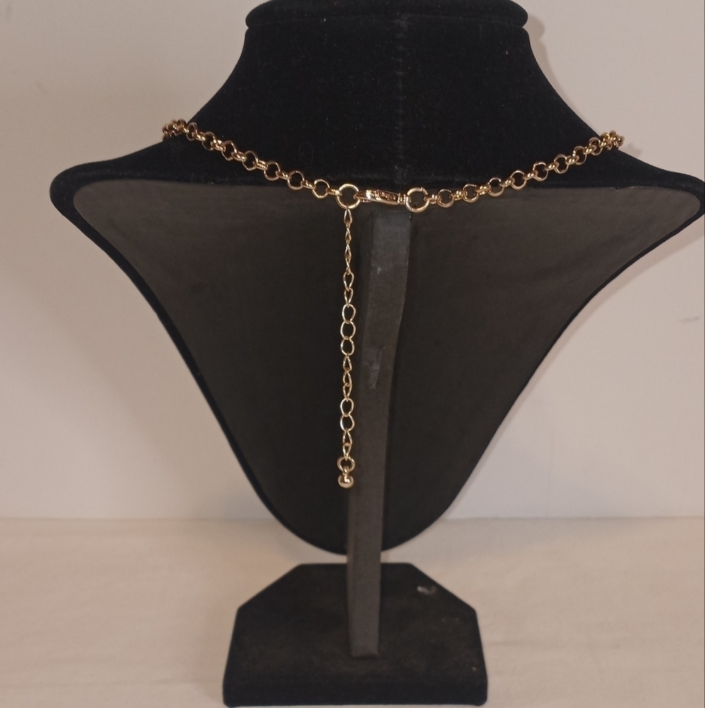 blue & Gold Bead Statement Necklace Prom Bridal NWOT 10 in w/ 3 in ext - Picture 3 of 3